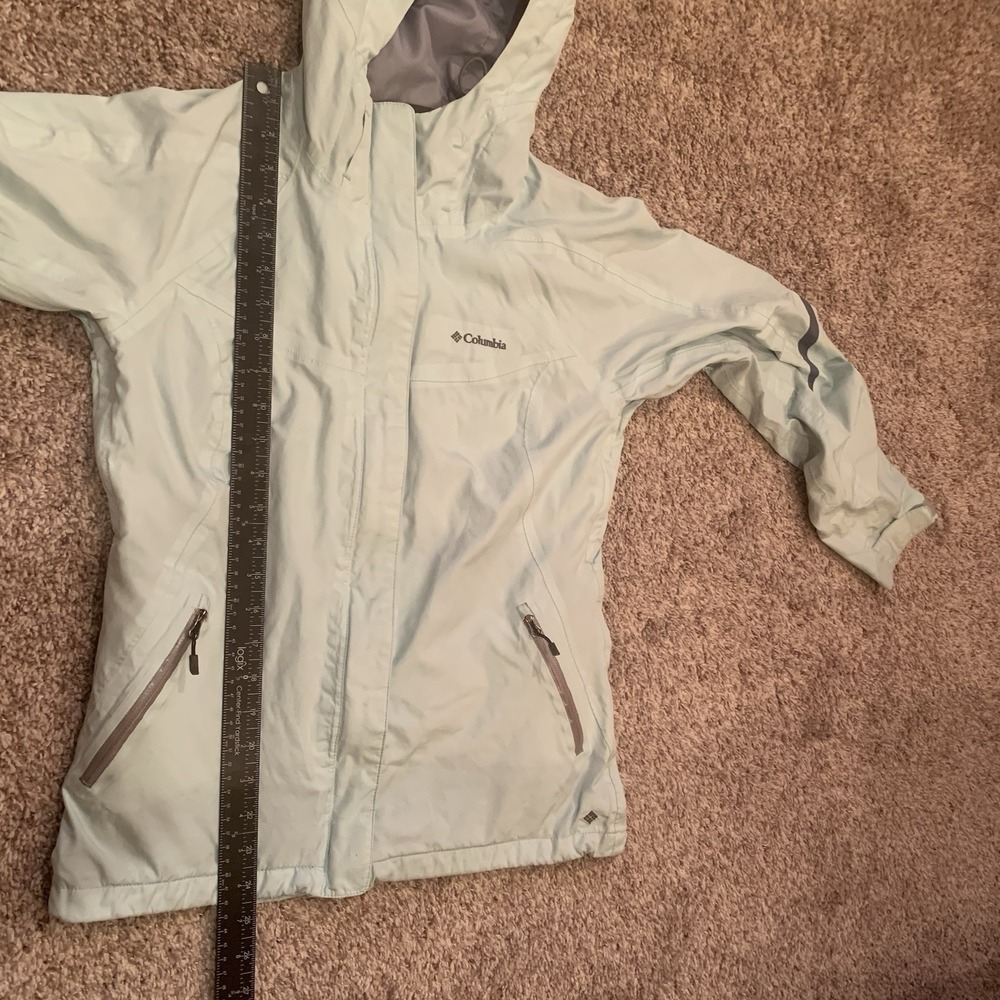 Columbia Windbreaker Jacket Women's Medium Mint Green Lightweight Hood Full Zip - Picture 12 of 16